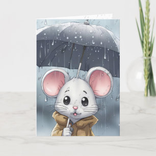 White Mouse With Umbrella Card