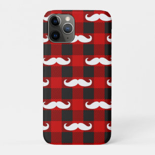 White Moustache Buffalo Plaid Black and Red  iPhone 11 Pro Case