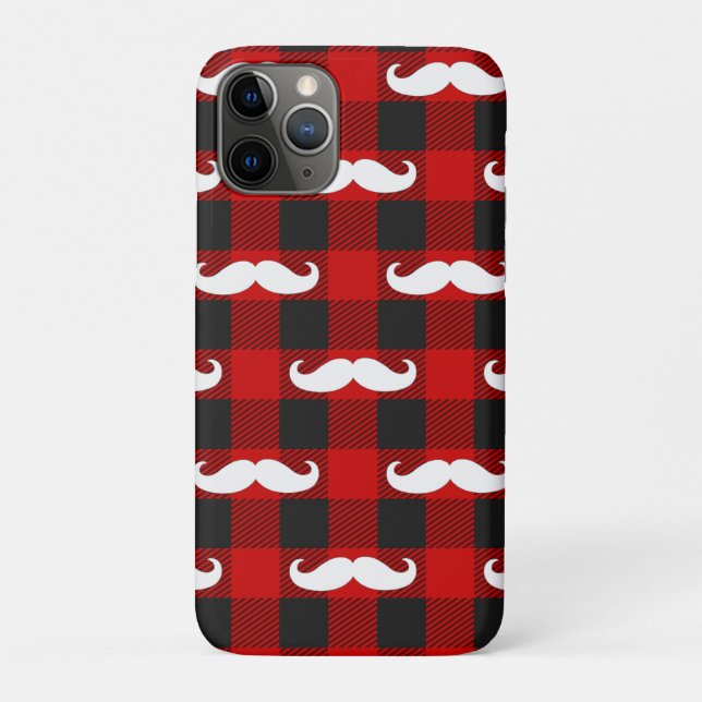 White Moustache Buffalo Plaid Black and Red  Case-Mate iPhone Case (Back)