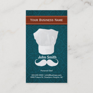 White moustache Personal Chef business card
