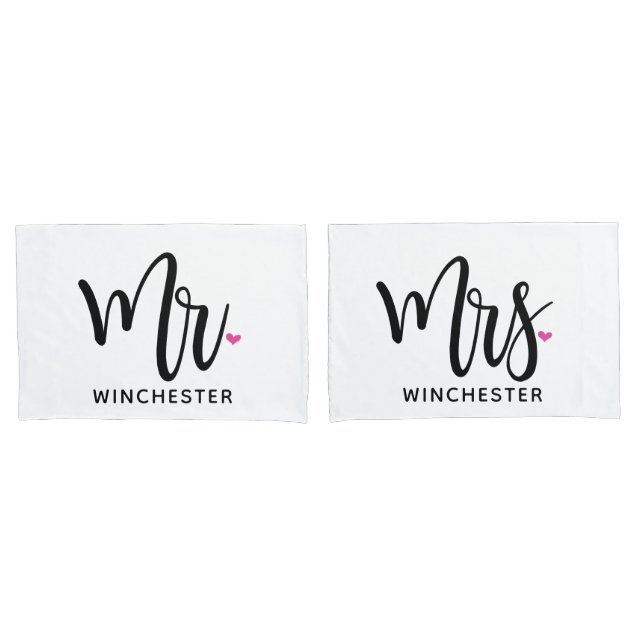 White Mr. + Mrs. (name) Personalised Pillowcases (Front-Set)