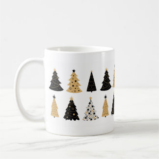 White Mug/Cups in Black and Gold Christmas Tree Coffee Mug