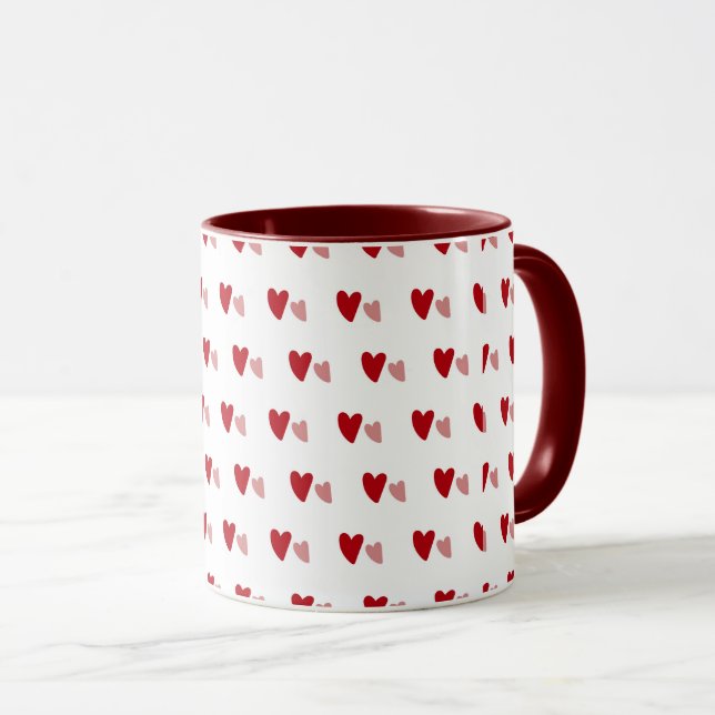 White Mug – Dark & Light Wavy Hearts (Front Right)