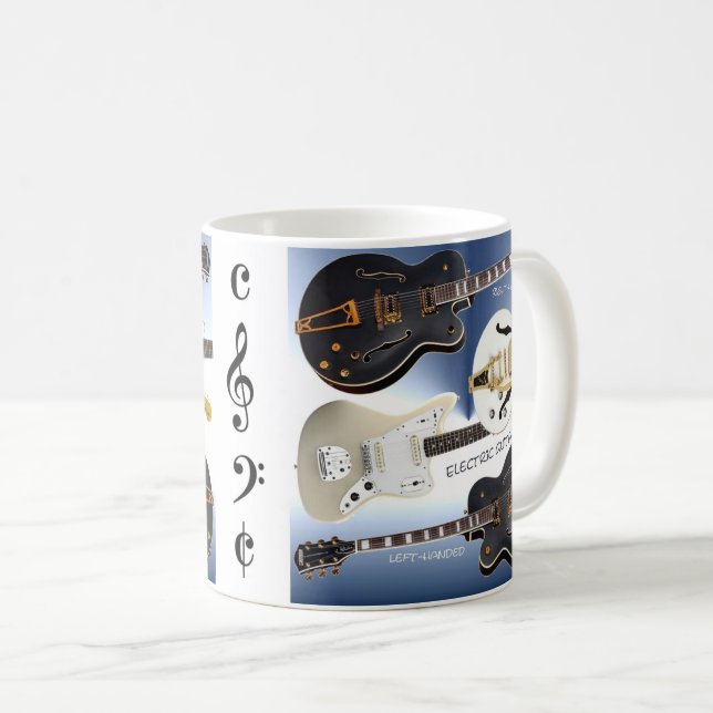 White Mug with Beautiful Electric Guitars Decor (Front Right)
