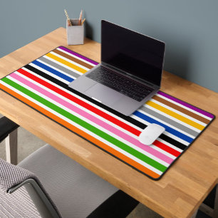 White Multicolor Stripes Lines Pattern Design Desk Mat