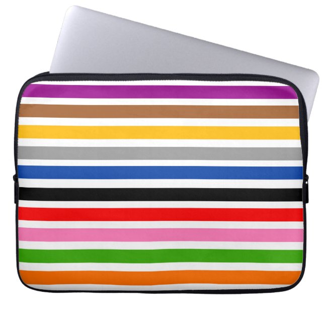 White Multicolor Stripes Lines Pattern Design  Laptop Sleeve (Front)
