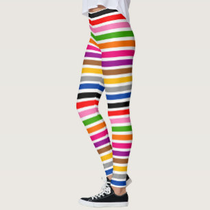 White Multicolor Stripes Lines Pattern Design Leggings