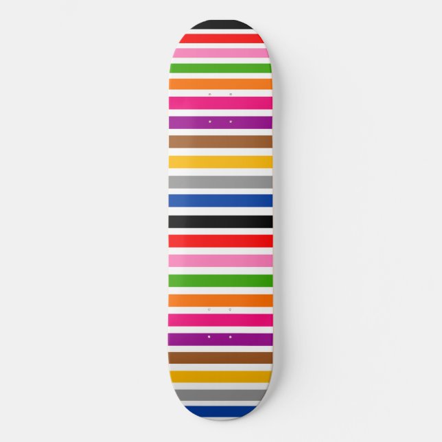 White Multicolor Stripes Lines Pattern Design  Skateboard (Front)