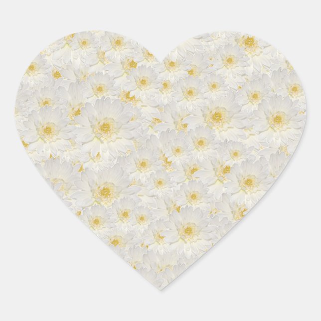 White Mums Heart Sticker (Front)