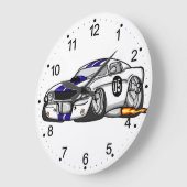 White muscle car cartoon - Choose background color Large Clock (Angle)