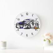 White muscle car cartoon - Choose background color Large Clock (Home)