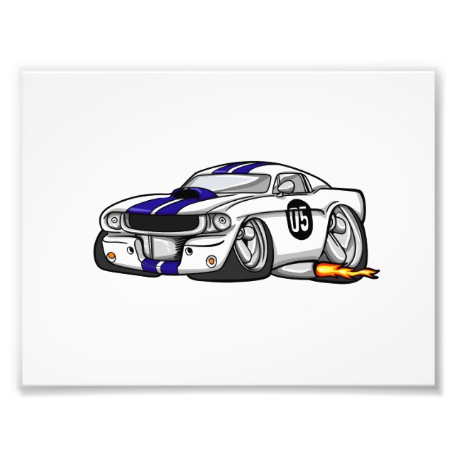 White muscle car cartoon - Choose background colou Photo Print (Front)