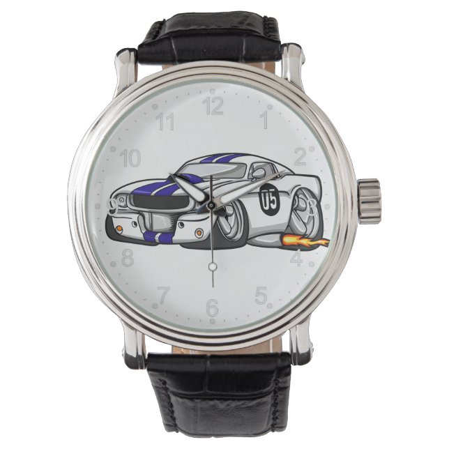 White muscle car cartoon - Choose background colou Watch (Front)
