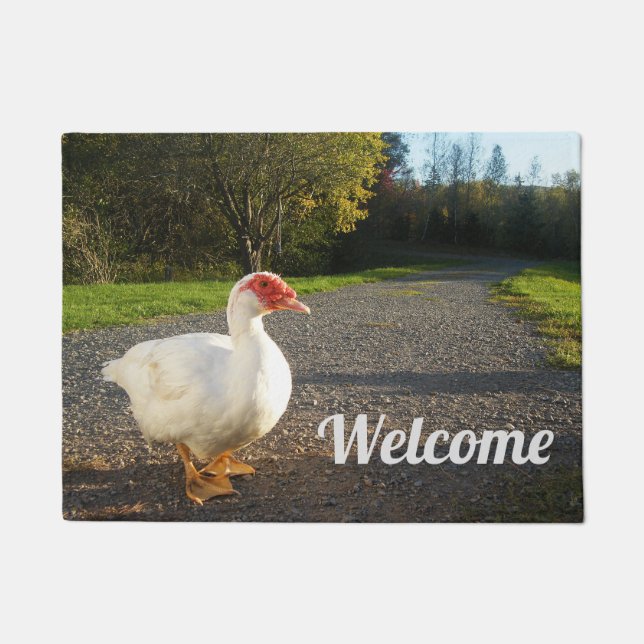 White Muscovy Duck Drake Welcome Doormat (Front)