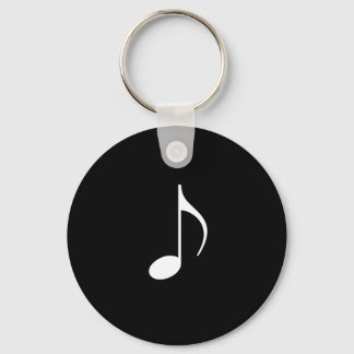 White Music 8th Note On Black background Key Ring