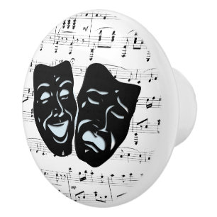 White Music Art Unites Theatre Masks Ceramic Knob