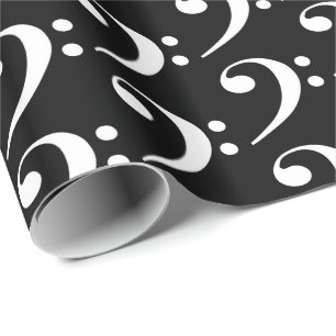 White Music Bass Clef on Black Wrapping Paper