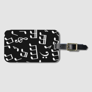 White Music Notes on Black Background Luggage Tag