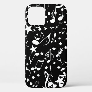 White Music Notes on Black iPhone 12 Case