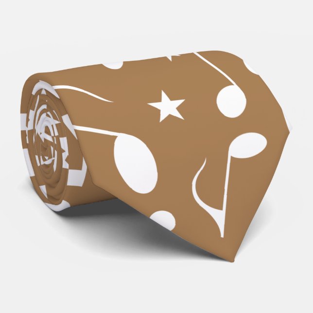 White Music Notes on Light brown Tie (Rolled)