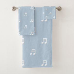 White Music Notes Pattern on Light Blue Bath Towel Set