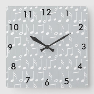 White Music Notes Pattern Square Wall Clock