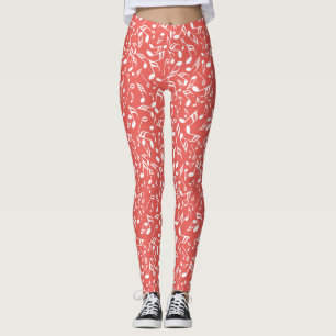 White Music Notes Red Leggings