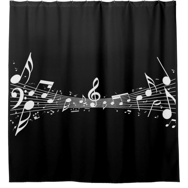 White Musical Notes Design Shower Curtain (Front)