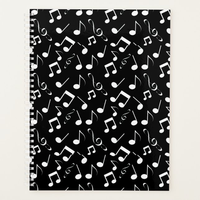 White Musical Notes Design Weekly/Monthly Planner (Front)