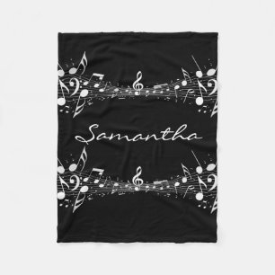 White Musical Notes Doubled Design Fleece Blanket