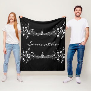 White Musical Notes Doubled Design Fleece Blanket
