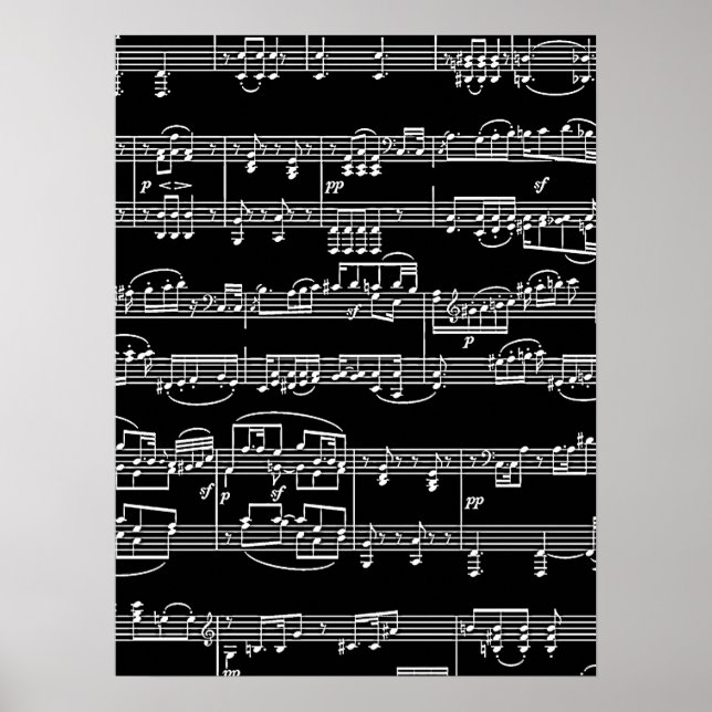 white musical notes on black, music poster (Front)