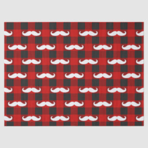 White Mustache Buffalo Plaid Black and Red  Tissue Paper