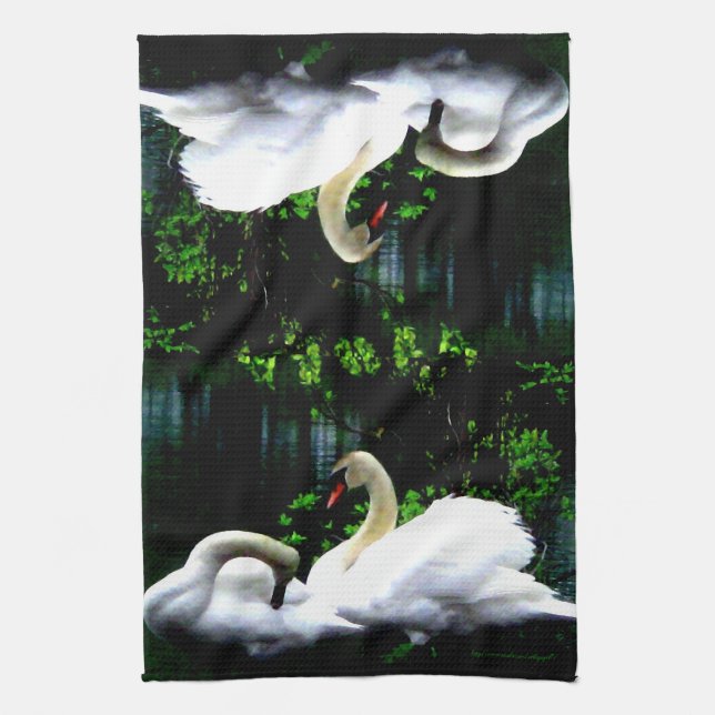 White Mute Swans Tea Towel (Vertical)