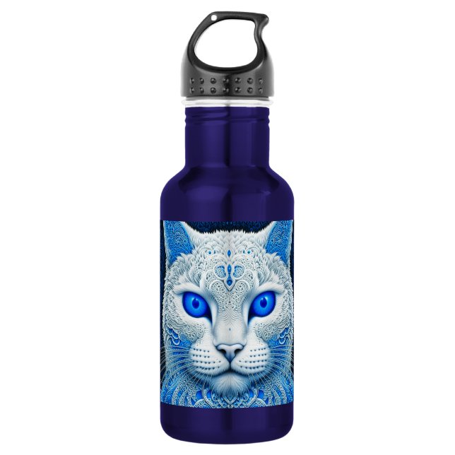 White Mystical Cat Ethereal AI Art 532 Ml Water Bottle (Front)