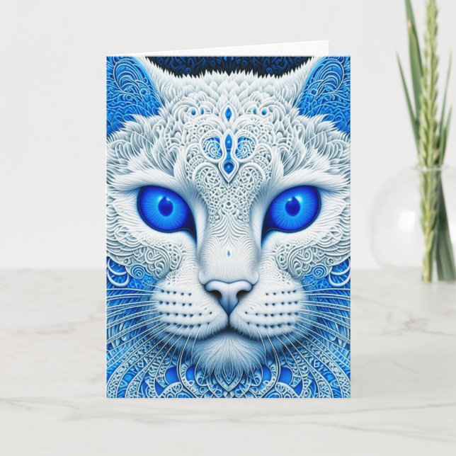 White Mystical Cat Ethereal AI Art Card (Front)