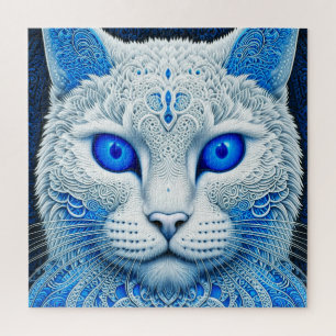 White Mystical Cat Ethereal AI Art Jigsaw Puzzle