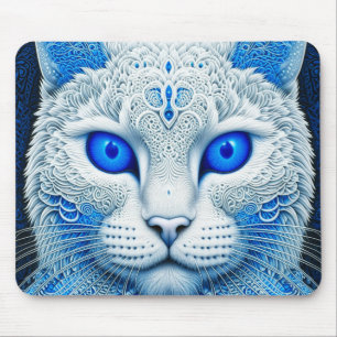 White Mystical Cat Ethereal AI Art Mouse Mat