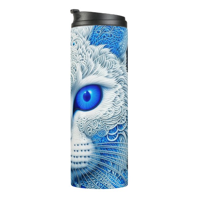 White Mystical Cat Ethereal AI Art Thermal Tumbler (Rotated Right)