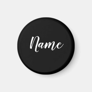 White Name on Black Background Magnet