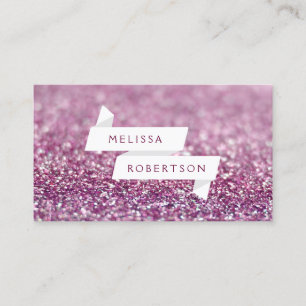 White Name Ribbon in Pink Glitter Business Card