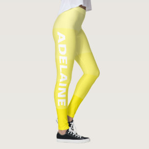 White Name   Stylish 5 Canary Yellow Shades Blocks Leggings