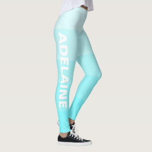 White Name   Stylish 5 Electric Blue Shades Blocks Leggings