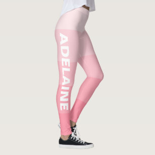White Name   Stylish 5 Salmon Pink Shades Blocks Leggings
