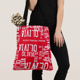 White Names printed all over Red Tote Bag
