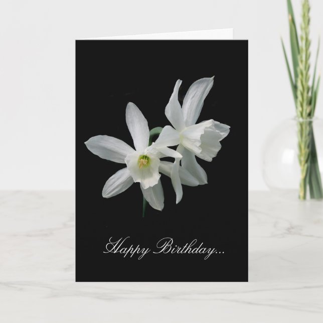 White Narcissus Birthday Card (Front)