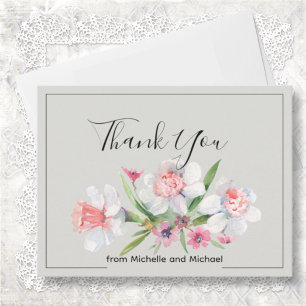 White Narcissus Floral Wedding Thank You Card