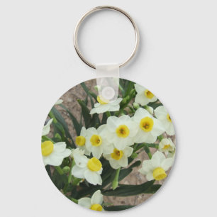 White Narcissus Flowers Keychain