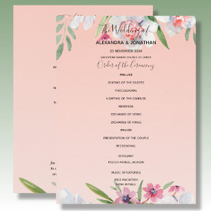 White Narcissus on Apricot Pink Wedding Program Programme