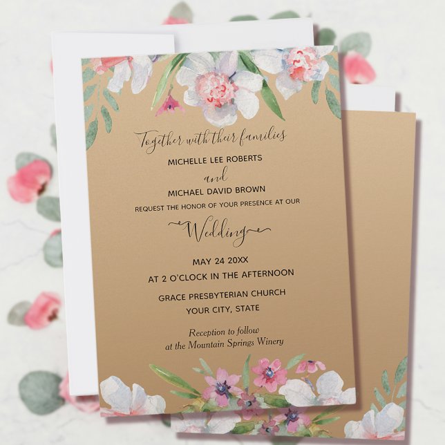 White Narcissus on Champagne Floral Wedding Invitation (Creator Uploaded)